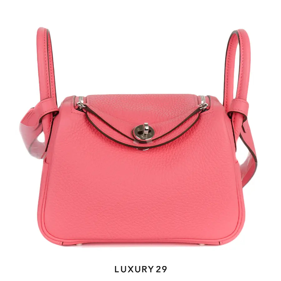 Hermes Lindy Mini II Taurillon Clemence Palladium Hardware Rose Azale