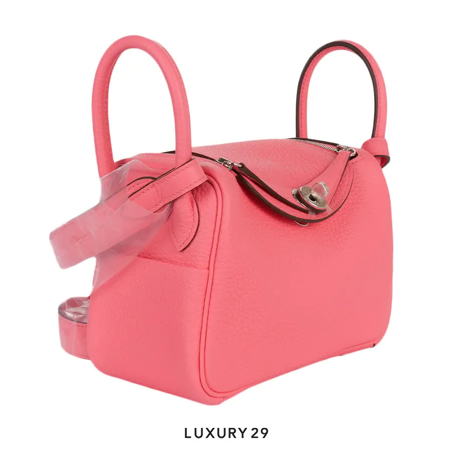 Hermes Lindy Mini II Taurillon Clemence Palladium Hardware Rose Azale HERMES
