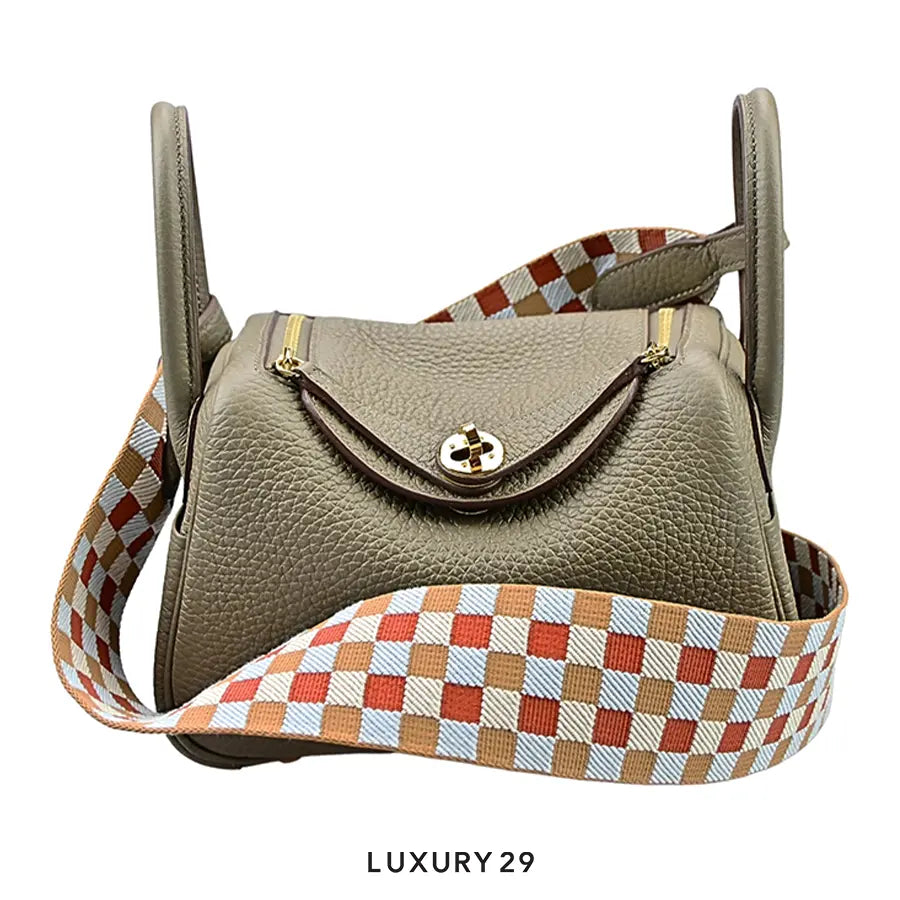 Hermes Lindy Mini Taurillon Clemence/Sangle Maxi Ouadril Etoupe