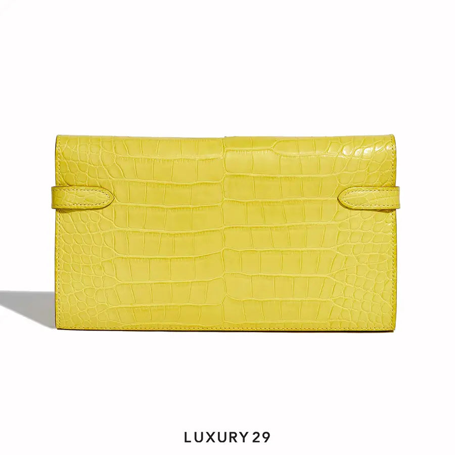 Hermes Matte Alligator Kelly Longue Wallet Mimosa / B Stamp (2023) HERMES