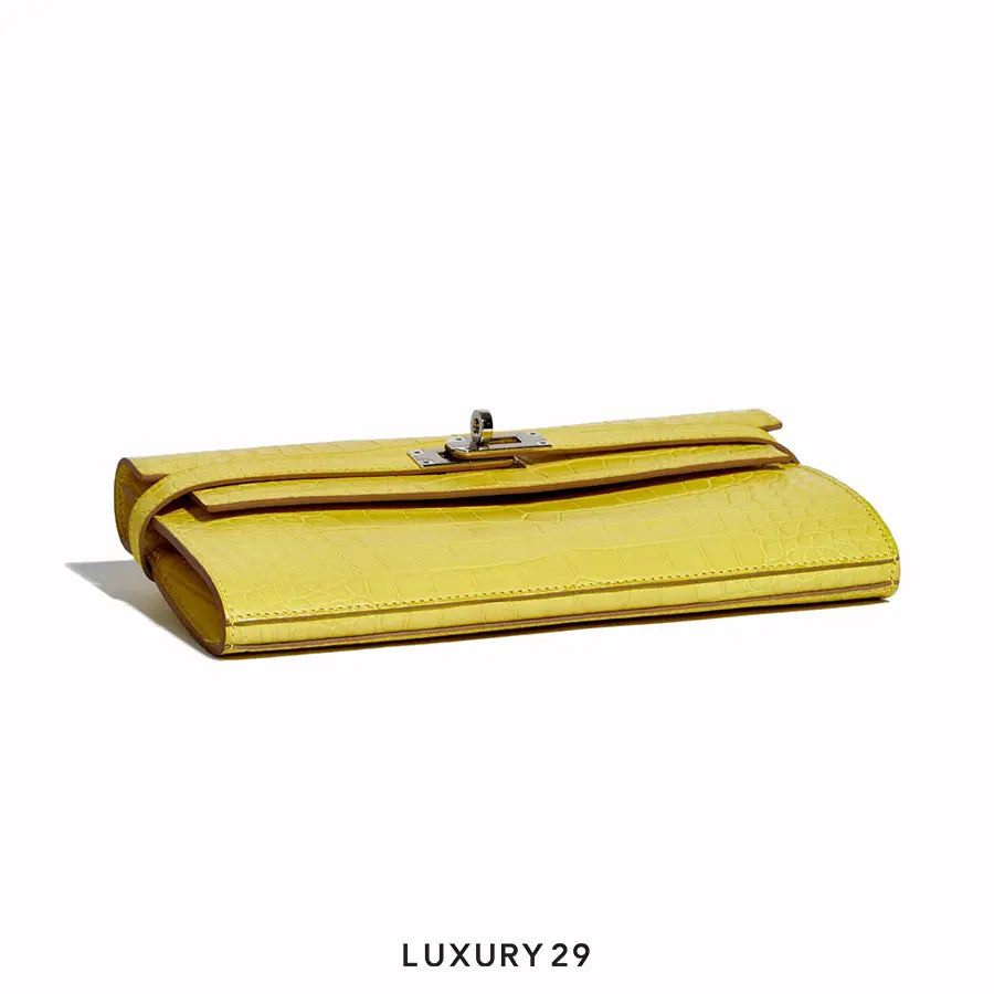 Hermes Matte Alligator Kelly Longue Wallet Mimosa / B Stamp (2023) HERMES