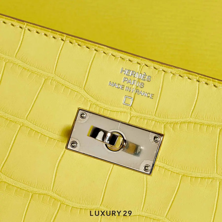 Hermes Matte Alligator Kelly Longue Wallet Mimosa / B Stamp (2023) HERMES
