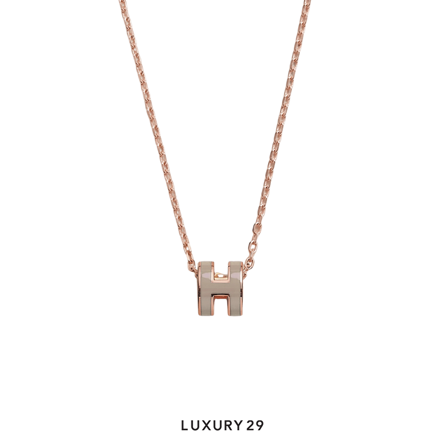 Hermes Mini Pop H Pendant Gold Plated Marron Glace HERMES