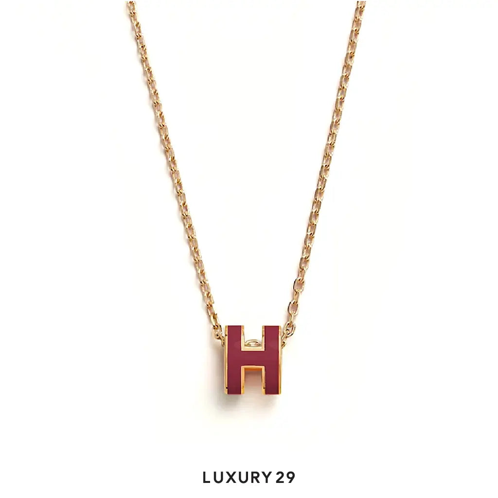 Hermes Mini Pop H Pendant Gold Plated Rouge grenat