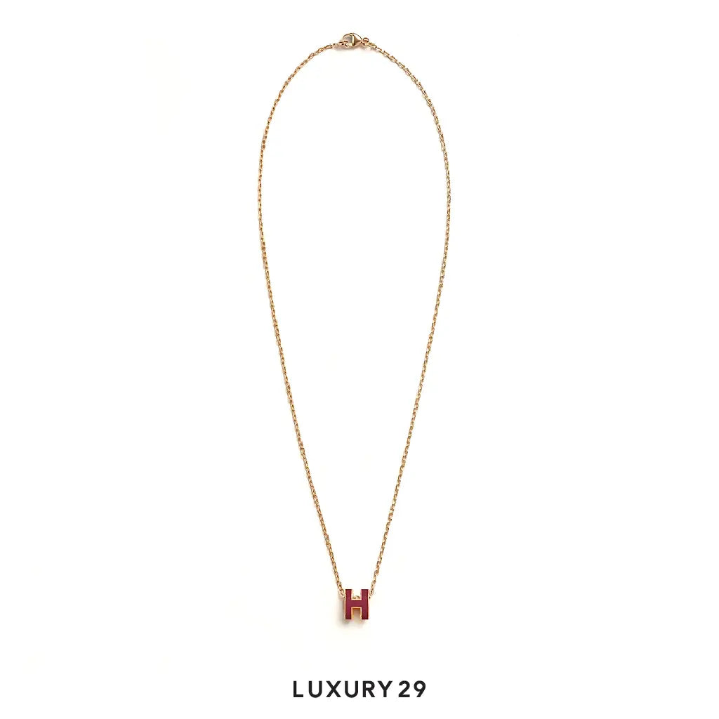 Hermes Mini Pop H Pendant Gold Plated Rouge grenat HERMES