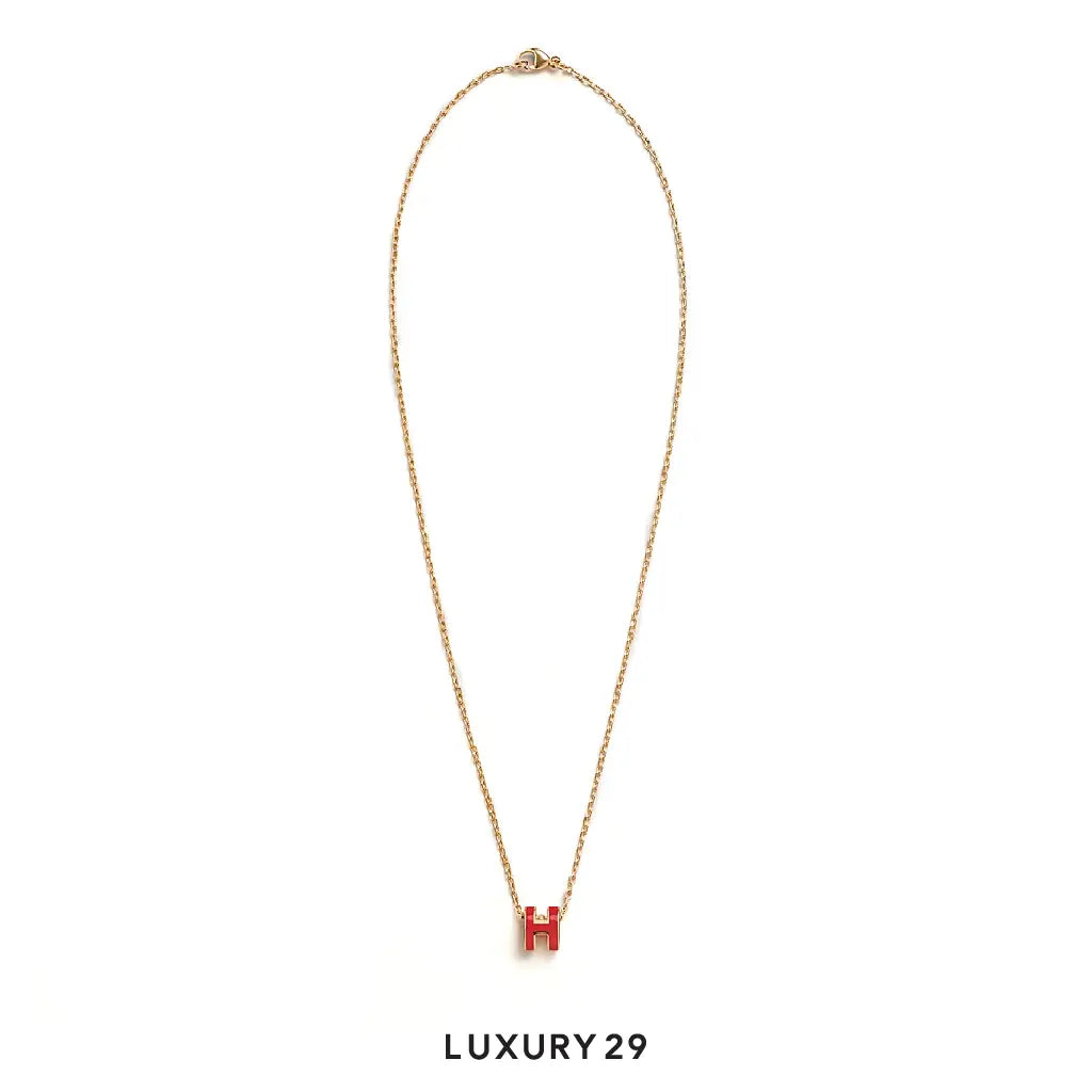 Hermes Mini Pop H Pendant Gold Plated Rouge vif HERMES