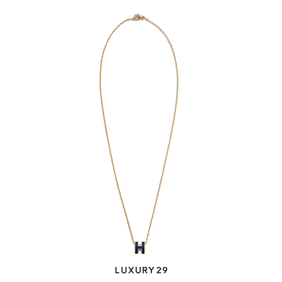 Hermes Mini Pop H Pendant In Lacquered Metal With Gold-Plated Hardware Bleu Saphir