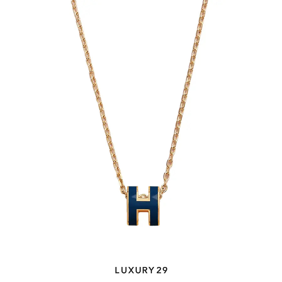 Hermes Mini Pop H Pendant In Lacquered Metal With Gold-Plated Hardware Bleu Saphir HERMES