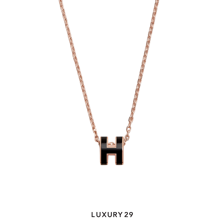 Hermes Mini Pop H Pendant Rose Gold Plated Noir HERMES Luxury29