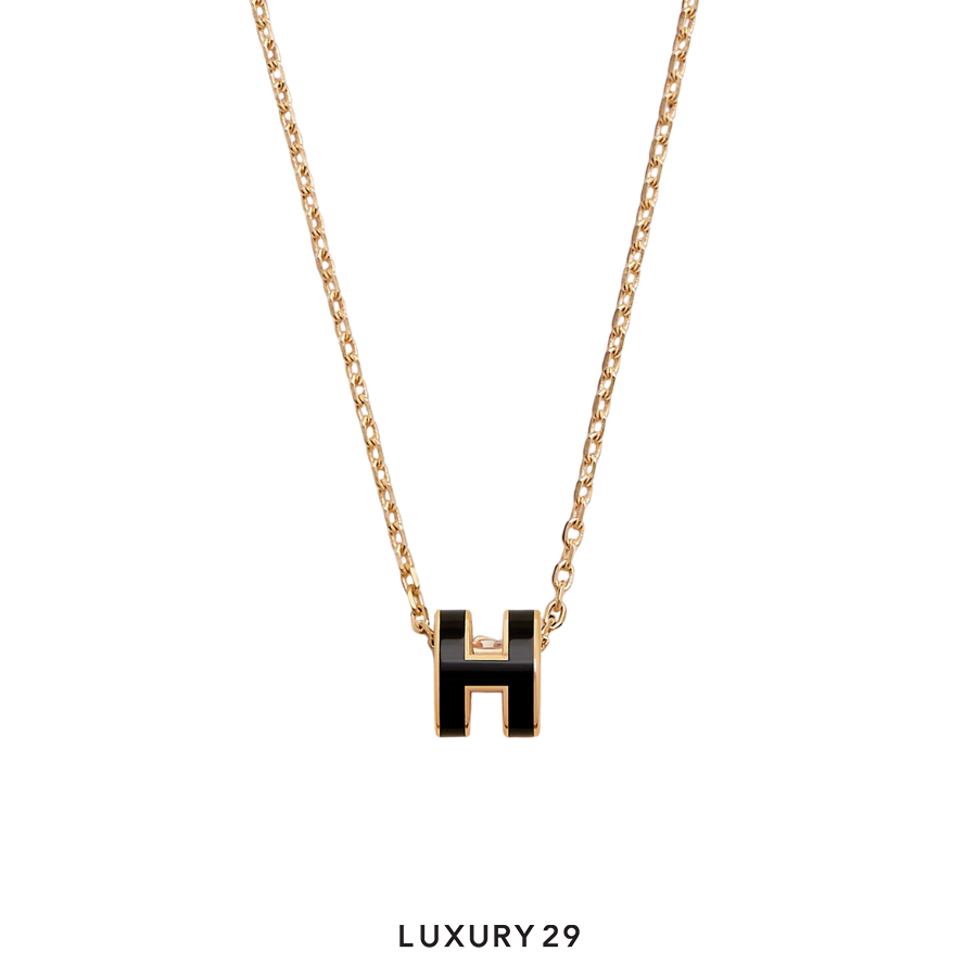 Hermes Mini Pop H Pendant Yellow gold plated Noir HERMES