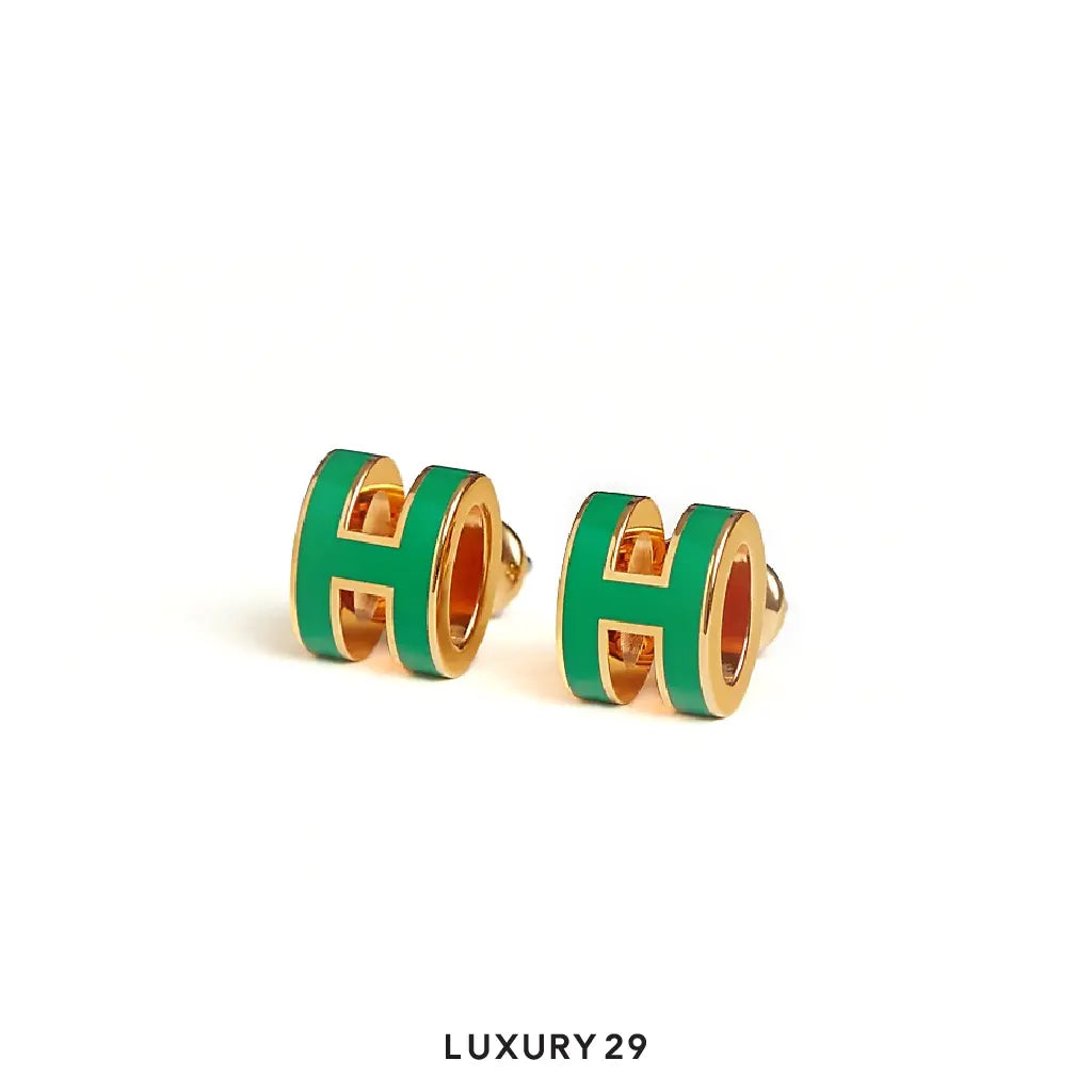Hermes Mini Pop H earrings Gold Plated Green Malachite