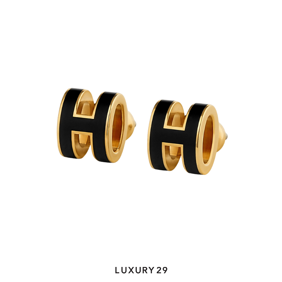 Hermes Mini Pop H earrings Rose Gold Plated Noir HERMES Luxury29
