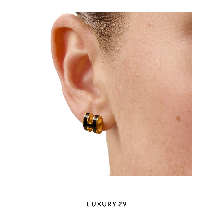 Hermes Mini Pop H earrings Rose Gold Plated Noir HERMES Luxury29