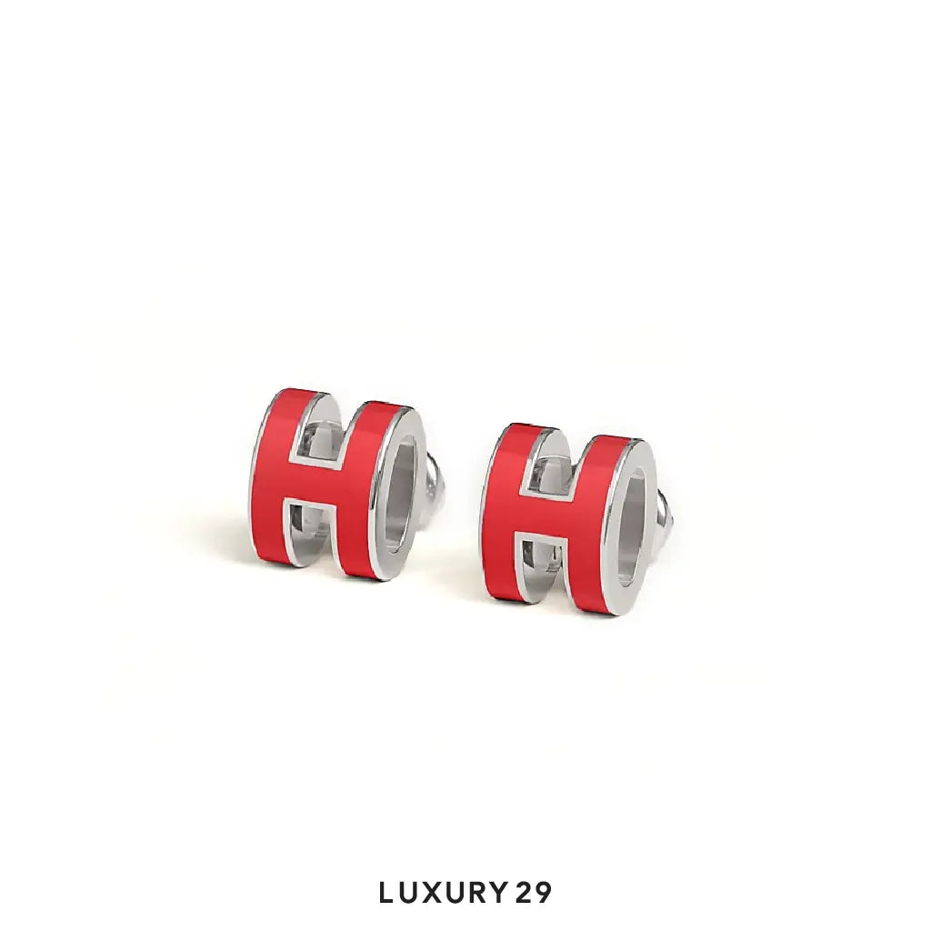 Hermes Mini Pop H earrings SIlver Plated Rouge Vif