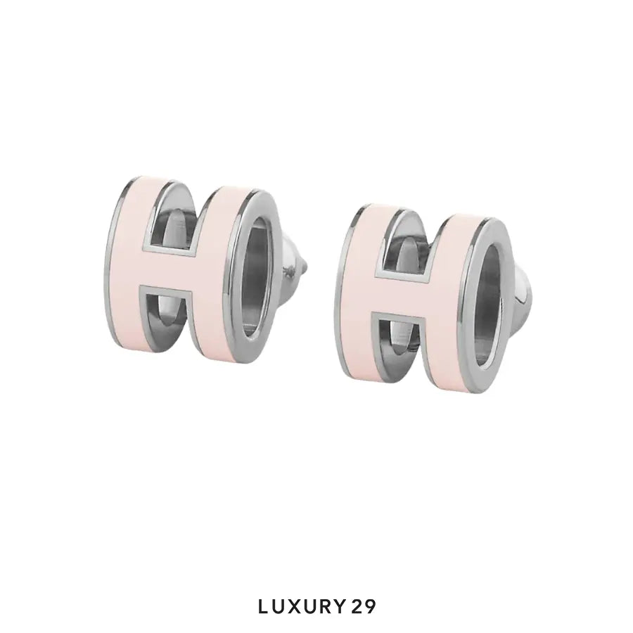Hermes Mini Pop H earrings Silver Plated Rose dragee HERMES