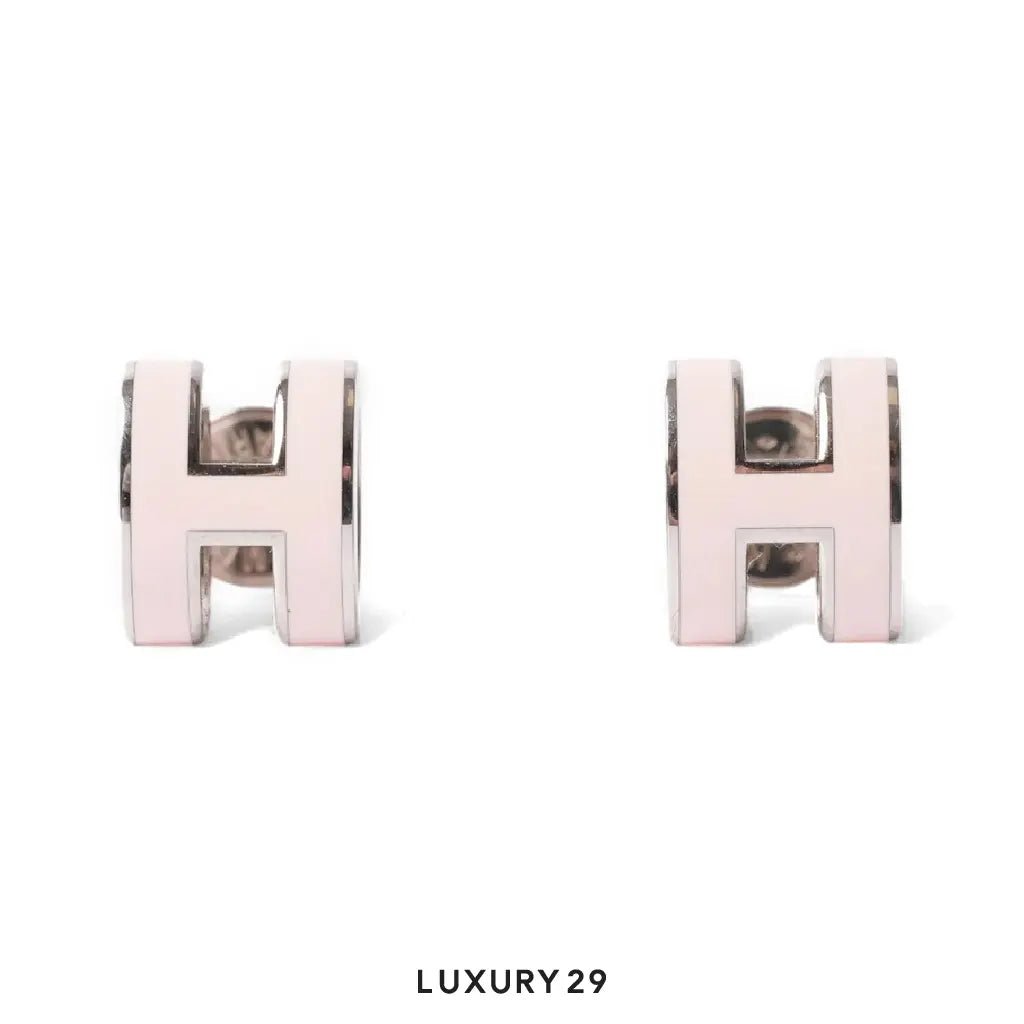 Hermes Mini Pop H earrings Silver Plated Rose dragee