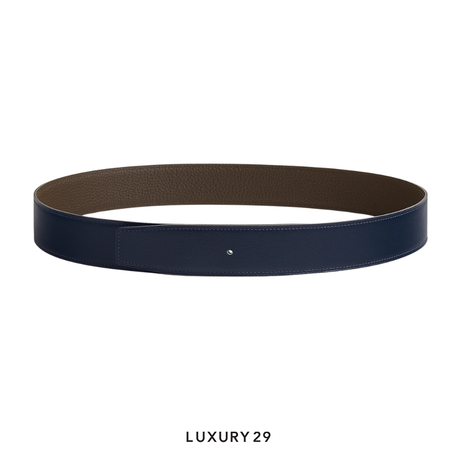 Hermes Reversible leather strap 38 mm bleu marine / Ecorce HERMES