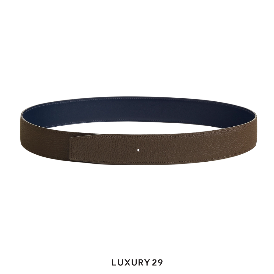 Hermes Reversible leather strap 38 mm bleu marine / Ecorce HERMES