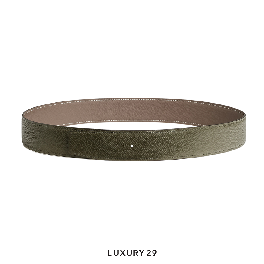 Hermes Reversible leather strap 38 mm etoupe / vert Veronese HERMES