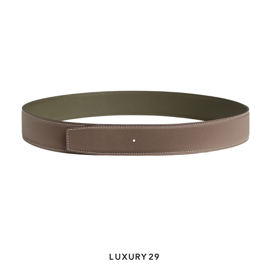 Hermes Reversible leather strap 38 mm etoupe / vert Veronese HERMES