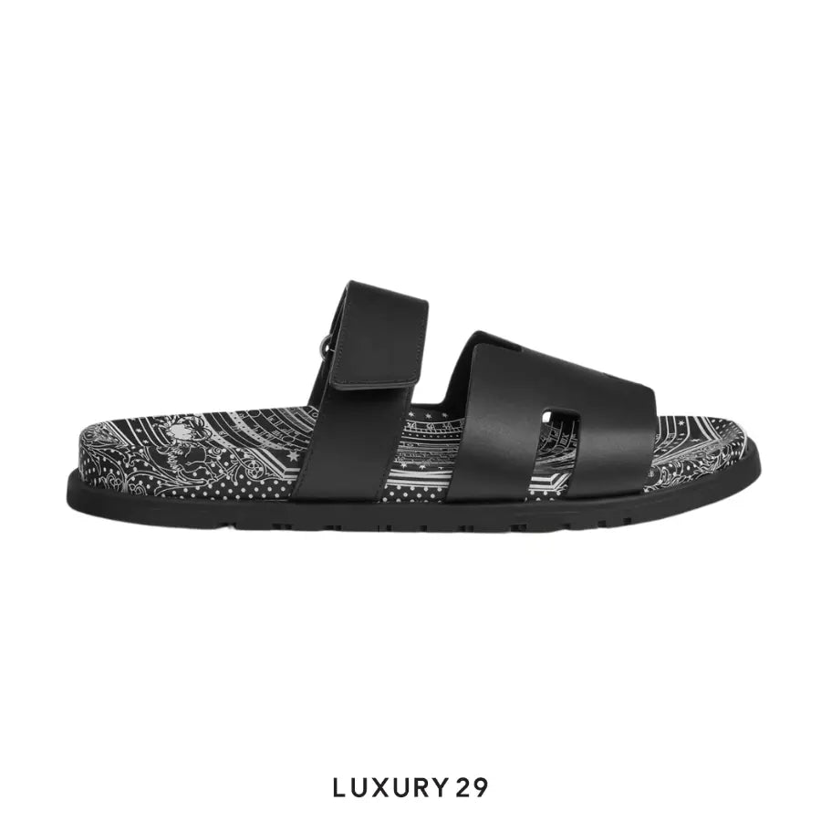 Hermes Unisex Street Style Logo Sandals Noir