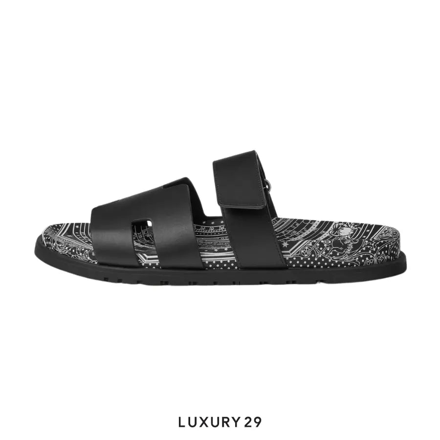 Hermes Unisex Street Style Logo Sandals Noir HERMES