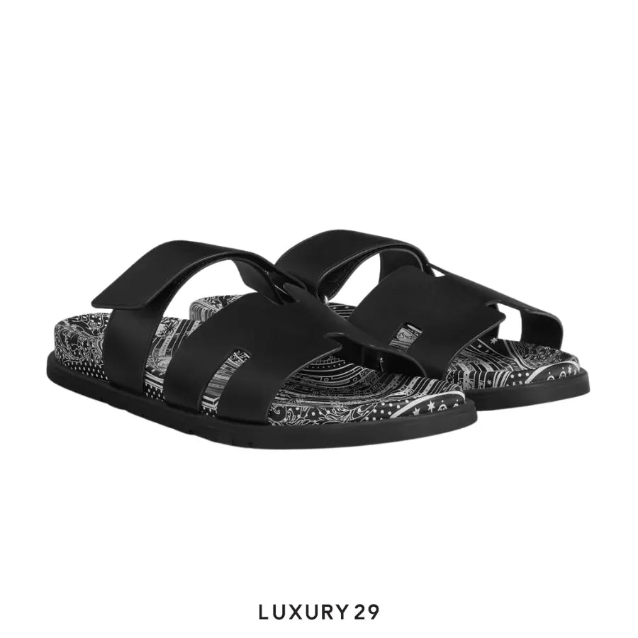 Hermes Unisex Street Style Logo Sandals Noir HERMES