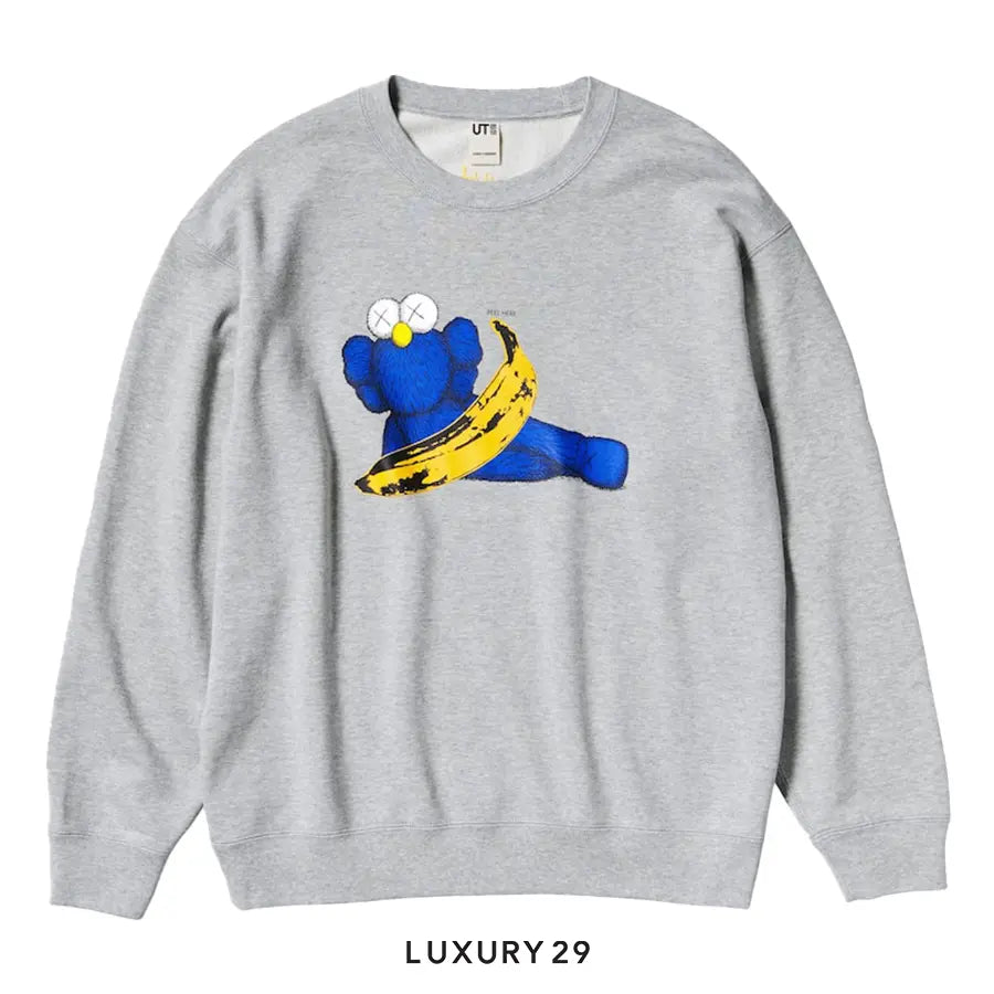 KAWS + Warhol Sweat Long Sleeve Shirt Grey - Luxury29