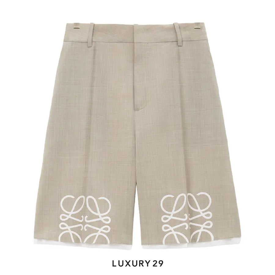 LOEWE Anagram shorts in wool Light Beige Melange