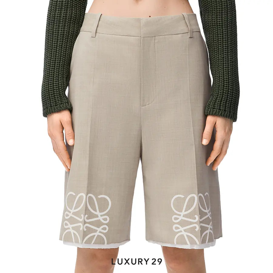 LOEWE Anagram shorts in wool Light Beige Melange LOEWE