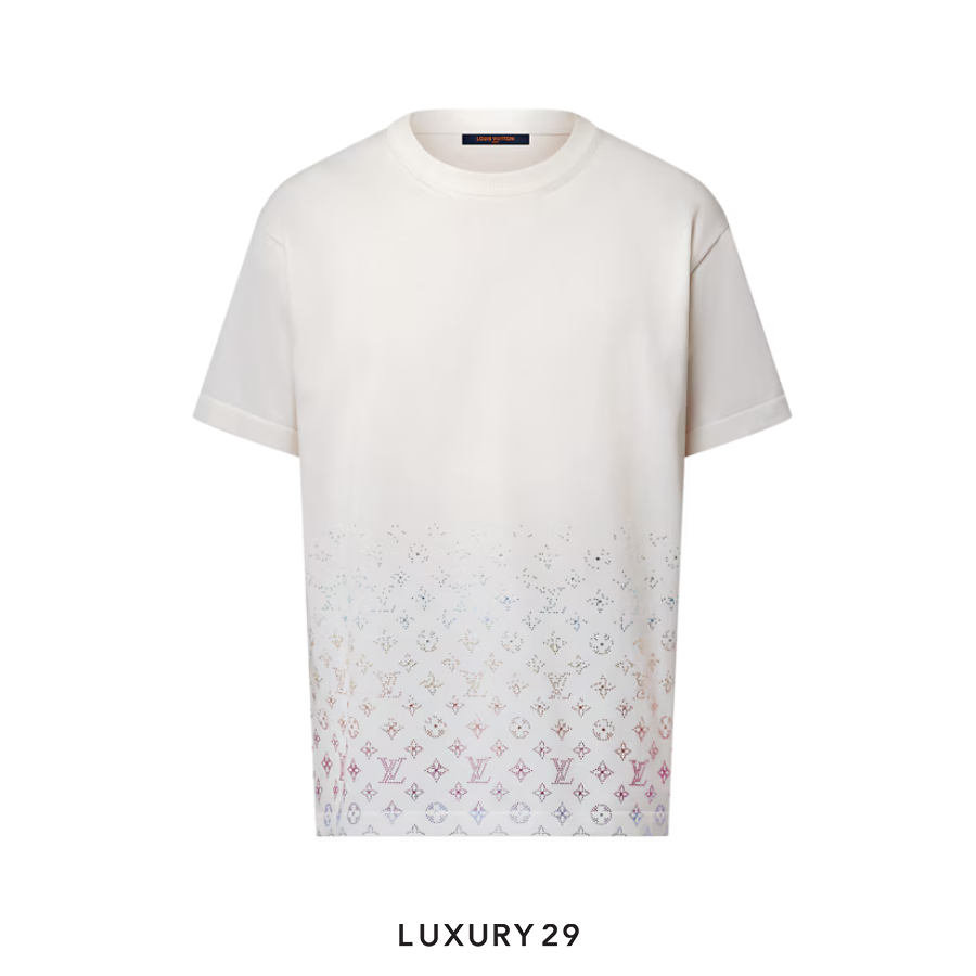 LOUIS VUITTON LV Monogram Gradient Embellished Short-Sleeved Crewneck Milk White LOUIS VUITTON