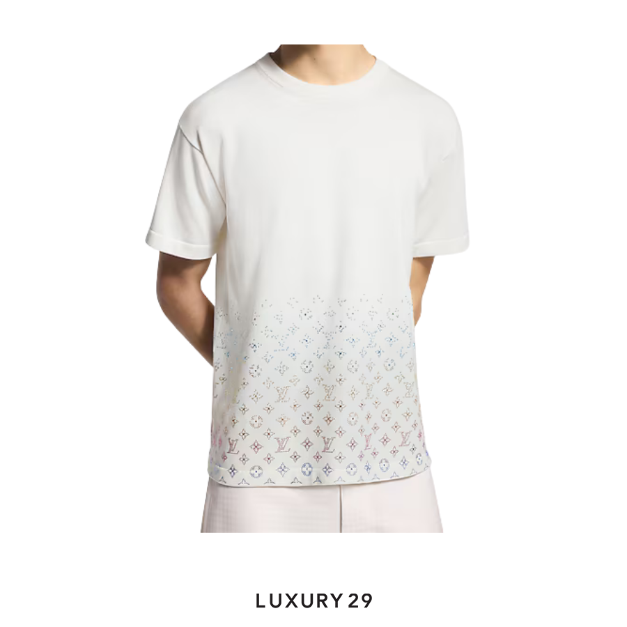 LOUIS VUITTON LV Monogram Gradient Embellished Short-Sleeved Crewneck Milk White LOUIS VUITTON