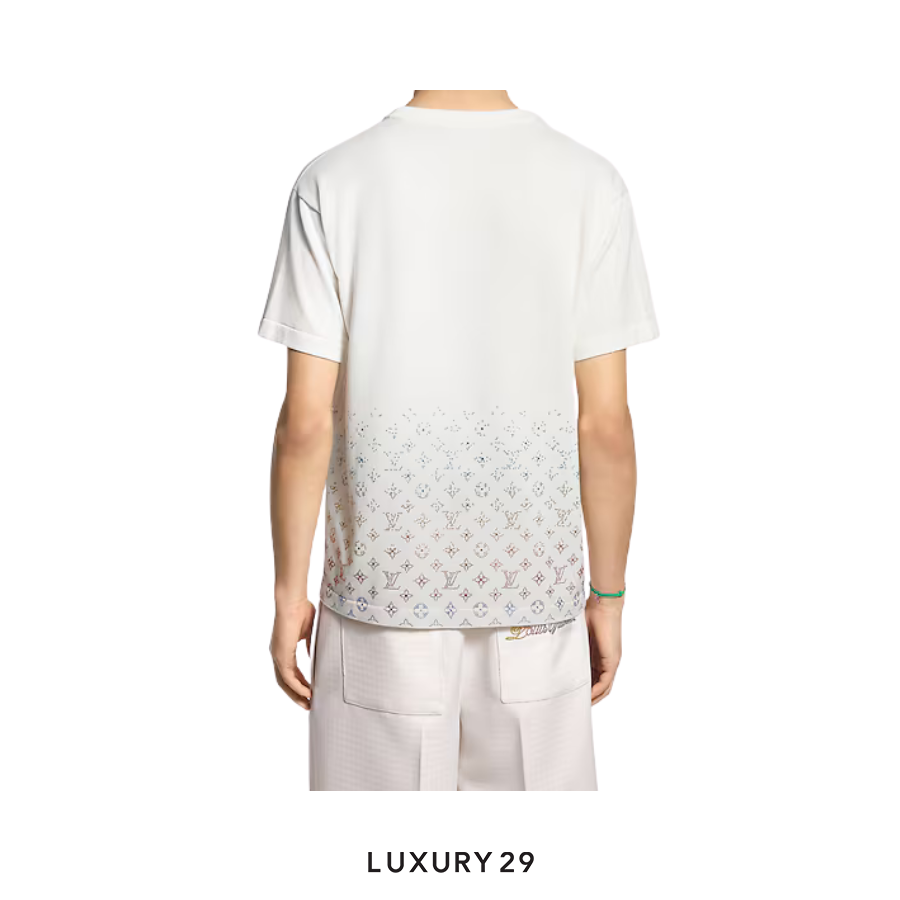LOUIS VUITTON LV Monogram Gradient Embellished Short-Sleeved Crewneck Milk White LOUIS VUITTON