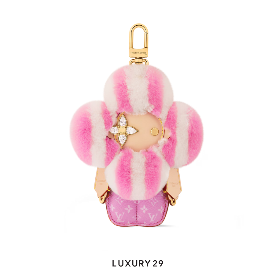 LOUIS VUITTON LV X Vivienne Fashionista Bag Charm Mink and leather Pink And White