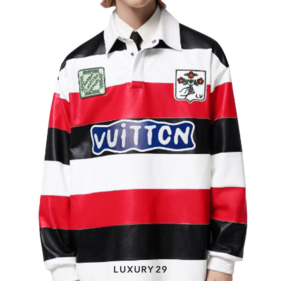 LV Long-Sleeved Leather Intarsia Rugby Polo LOUIS VUITTON