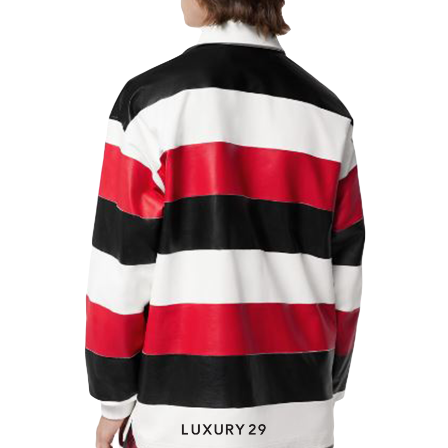 LV Long-Sleeved Leather Intarsia Rugby Polo LOUIS VUITTON