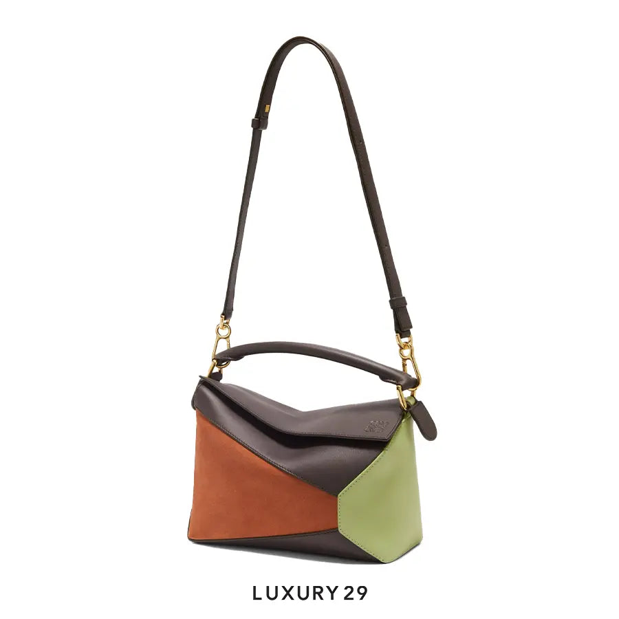 Loewe Small Puzzle Bag in Classic Calfskin and Suede Chocolate/Tan LOEWE