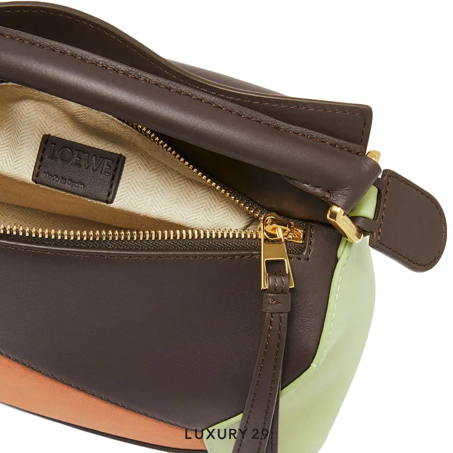Loewe Small Puzzle Bag in Classic Calfskin and Suede Chocolate/Tan LOEWE