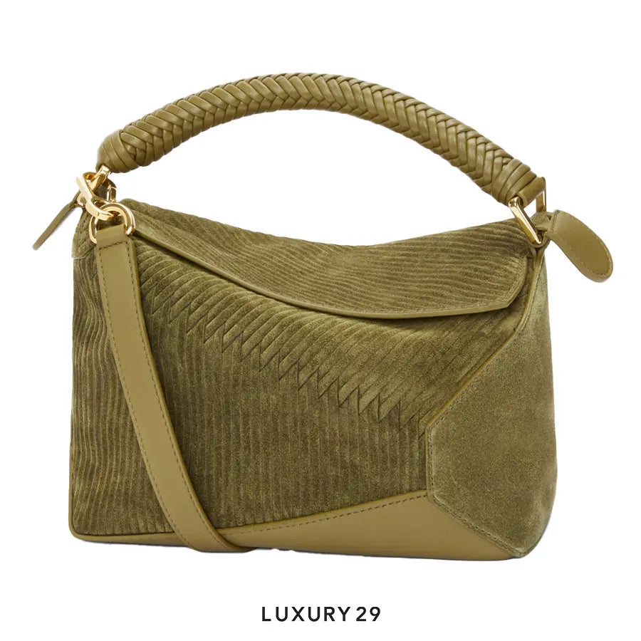 Loewe Small Puzzle Bag in Suede Autumn Green