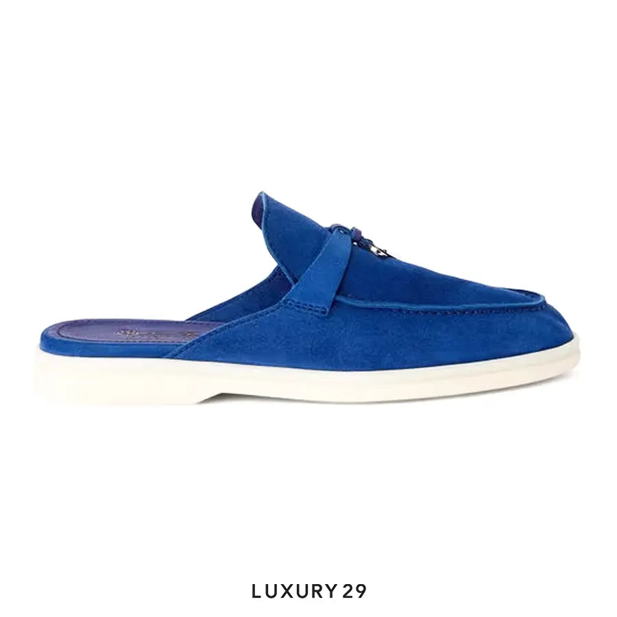 Loro Piana Babouche Charms Walk Loafers Suede Goatskin Blue Fluorite