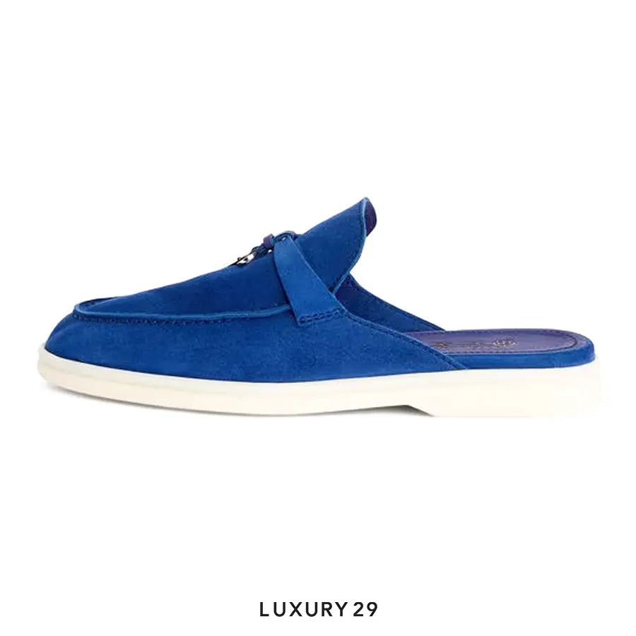 Loro Piana Babouche Charms Walk Loafers Suede Goatskin Blue Fluorite LORO PIANA