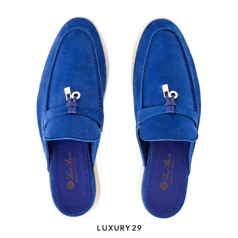 Loro Piana Babouche Charms Walk Loafers Suede Goatskin Blue Fluorite LORO PIANA