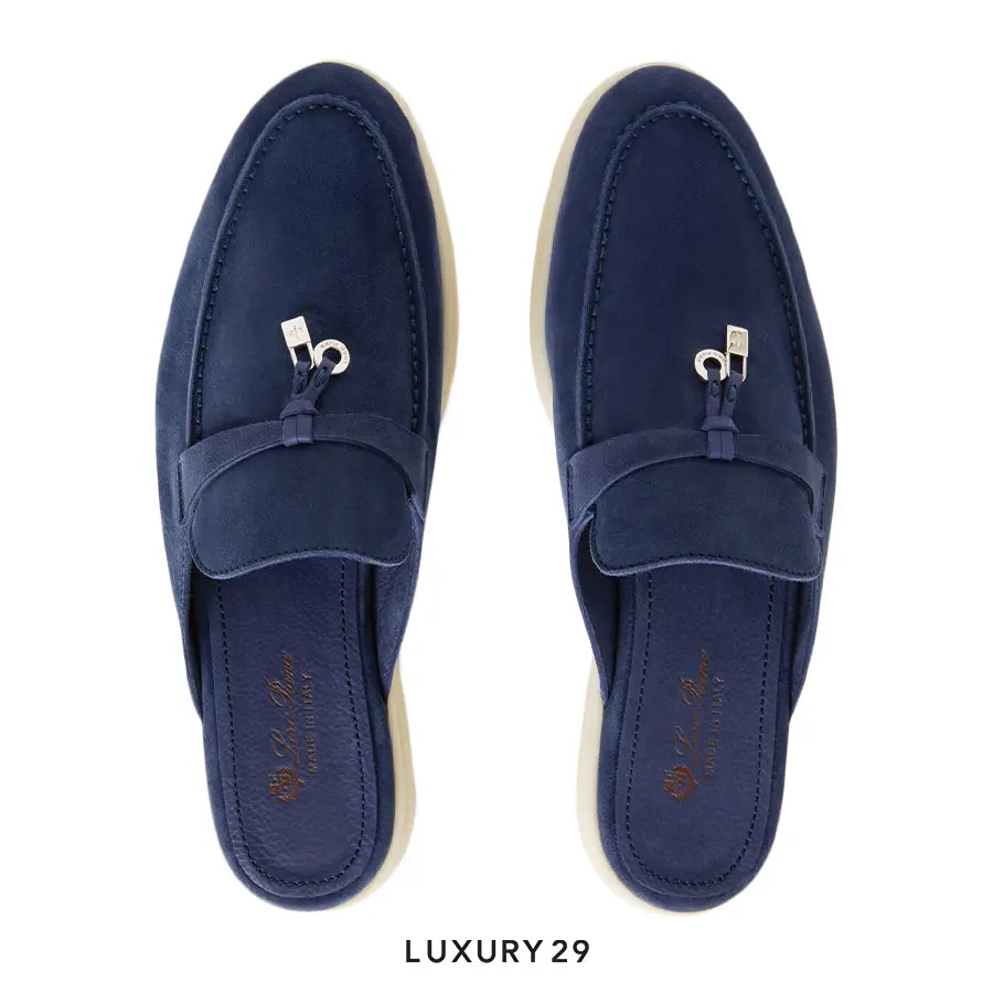 Loro Piana Babouche Charms Walk Loafers Suede Goatskin True Dark Blue LORO PIANA