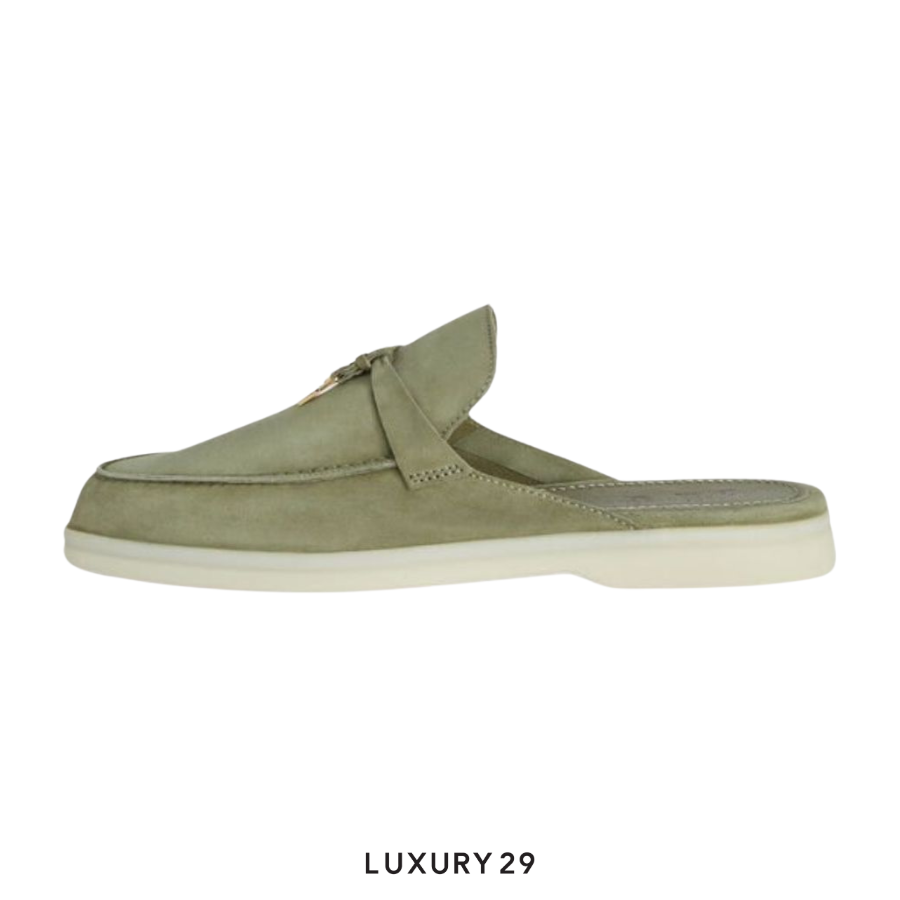 Loro Piana Babouche Charms Walk Loafers Suede Goatskin Verde Harrod's LORO PIANA