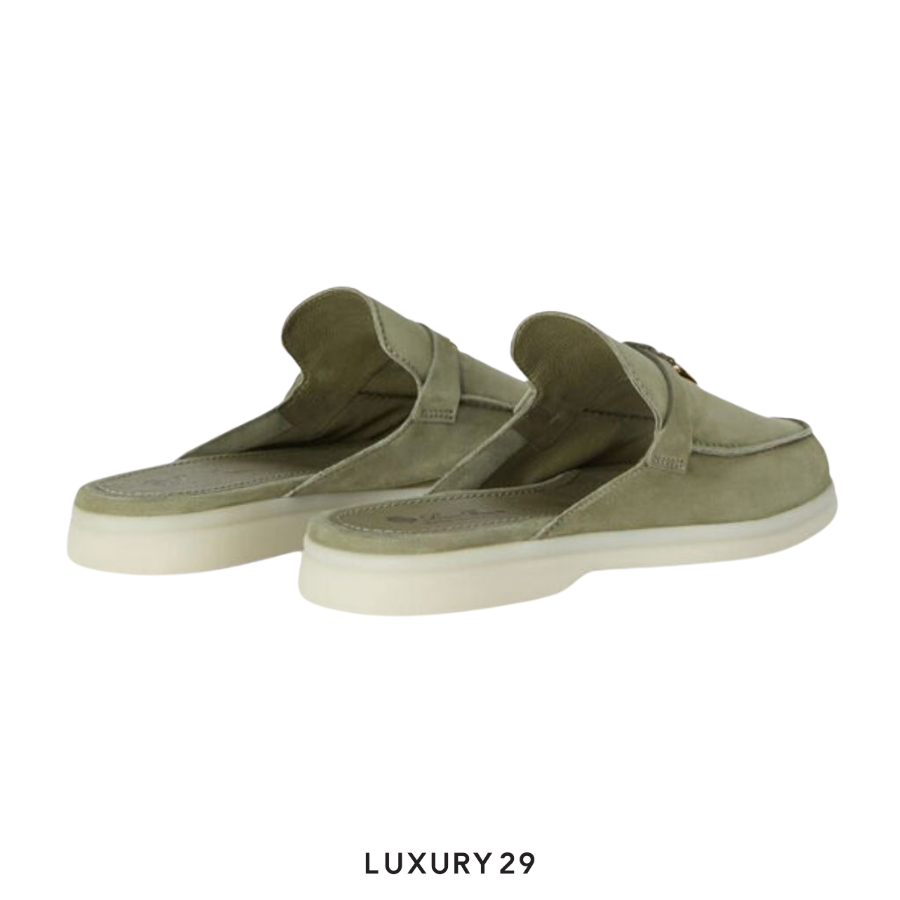 Loro Piana Babouche Charms Walk Loafers Suede Goatskin Verde Harrod's LORO PIANA