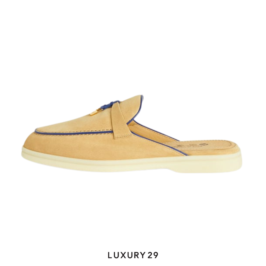 Loro Piana Charms Walk Babouche Loafers Suede Goatskin Hinoki Wood LORO PIANA