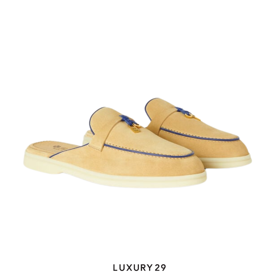 Loro Piana Charms Walk Babouche Loafers Suede Goatskin Hinoki Wood LORO PIANA