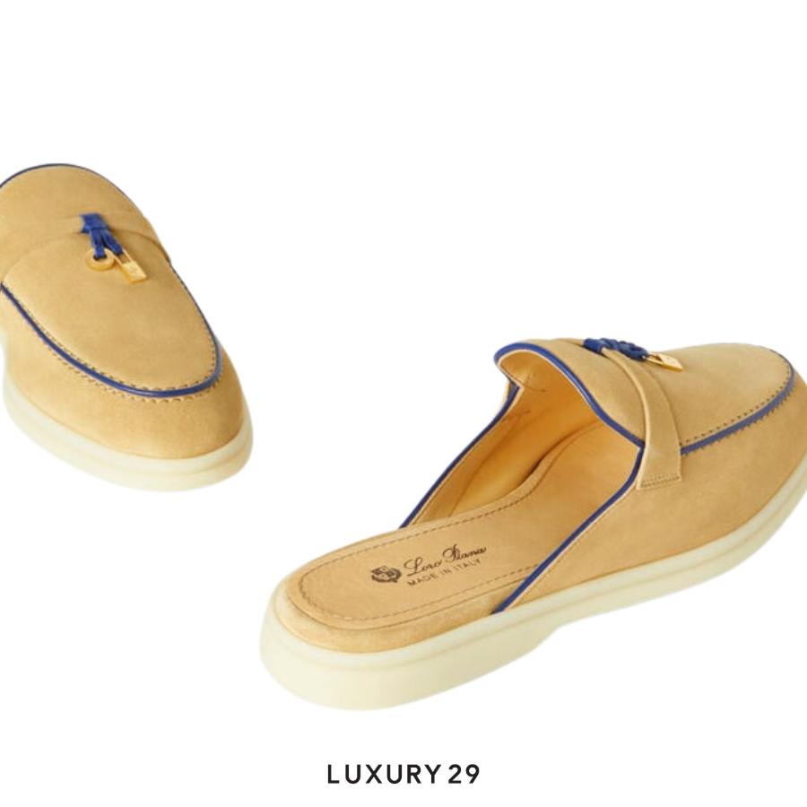 Loro Piana Charms Walk Babouche Loafers Suede Goatskin Hinoki Wood LORO PIANA