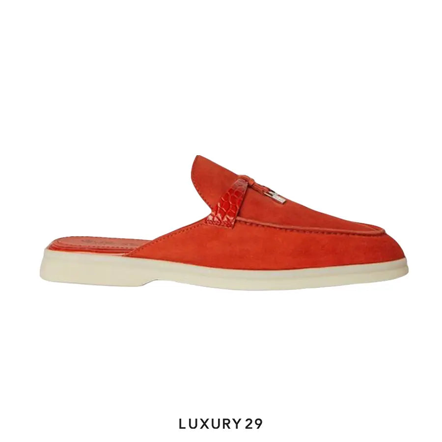 Loro Piana Nautical Charms Walk Babouche Loafers Suede Orange Flame