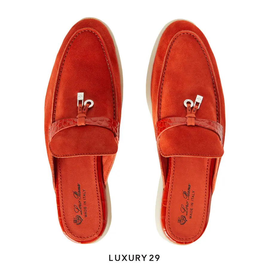Loro Piana Nautical Charms Walk Babouche Loafers Suede Orange Flame LORO PIANA